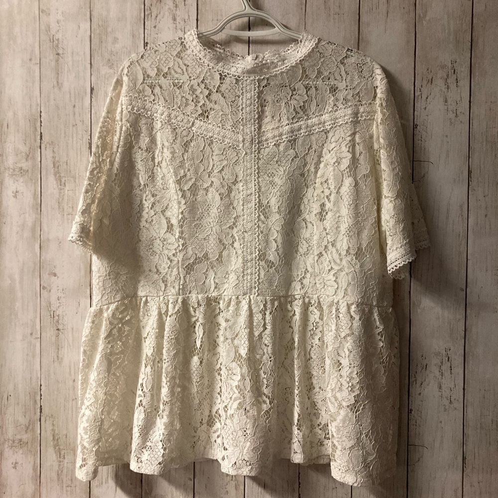 TOBRIEF Women’s Short Sleeve LaceBlouse Peplum Top Sheer Back Zipper